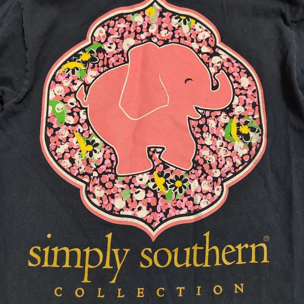 Simply Southern Women's Small Navy Blue Pink Elephant Long Sleeve T- Shirt